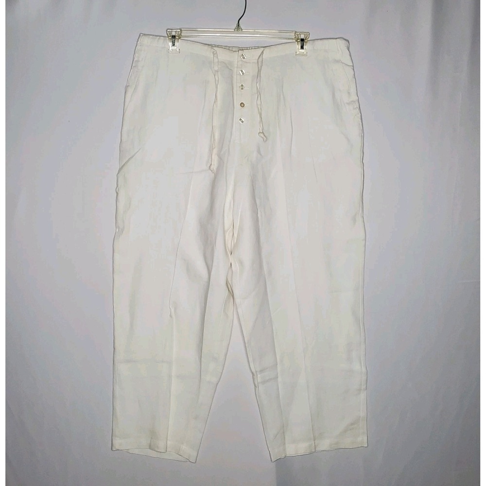Bridgewater Studio Linen Pants Women 24W‎ White Button-Fly Coastal Beach